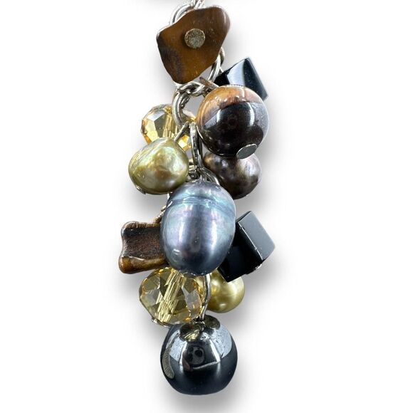 Semi Precious Gem Beaded Dangle Earrings Silver Plated - Picture 2 of 7